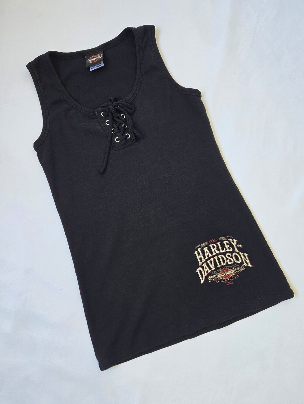 Harley-Davidson Lace Up Tank Top Women’s Small Black Biker Logo Cave Creek AZ